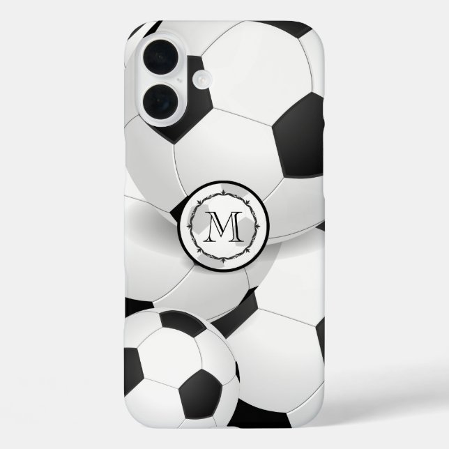 Black and White Monogram Soccer Ball Case-Mate iPhone Case (Back)