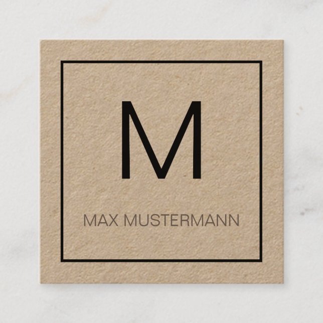 Black and White Monogram Square Business Card (Front)