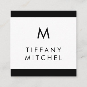 Black and White   Monogram Square Business Card