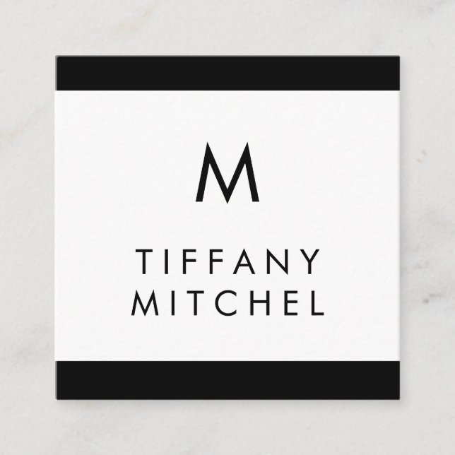 Black and White | Monogram Square Business Card (Front)