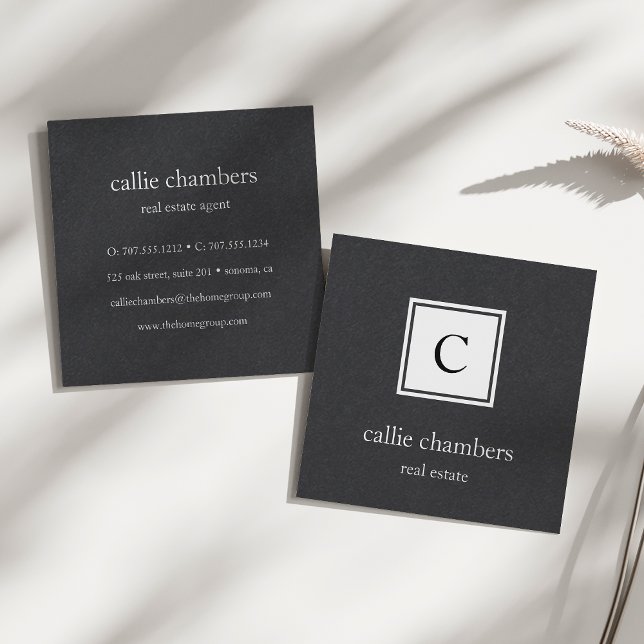 Black and White Monogram Square Business Card (Creator Uploaded)