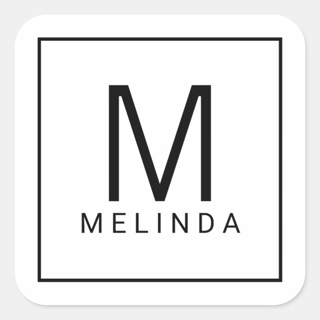 Black and White Monogram Square Sticker (Front)