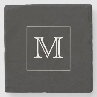 Black and White Monogram Stone Coaster