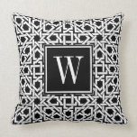 Black and White Monogram trellis weave Cushion<br><div class="desc">Black and white Islamic style trellis weave geometric pattern
Personalise with your monogram initial in white text</div>