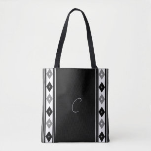 Black and White Monogram Vertical Stripes    Tote Bag