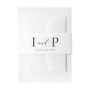 Black and white monogram wedding invitation belly band
