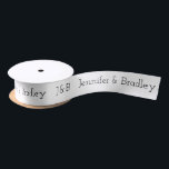 Black and White Monogram Wedding Name Personalised Satin Ribbon<br><div class="desc">This custom design features a simple monogram on the left with personalised names next to it in black text on a white background. Personalised by editing the text in the text boxes</div>