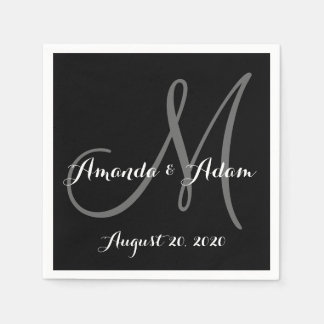 Black and White Monogram Wedding Paper Napkin