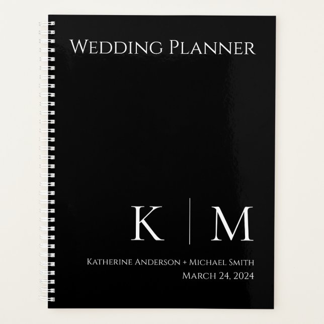 Black and White- Monogram-Wedding-Planner Planner (Front)