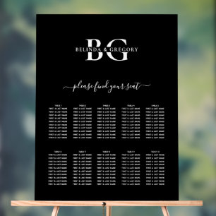 Black and White Monogram Wedding Seating Chart