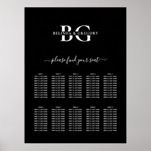 Black and White Monogram Wedding Seating Chart