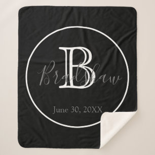 Black and White Monogram Wedding  Sherpa Blanket