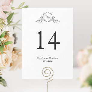 Black and White Monogram Wedding Table Number