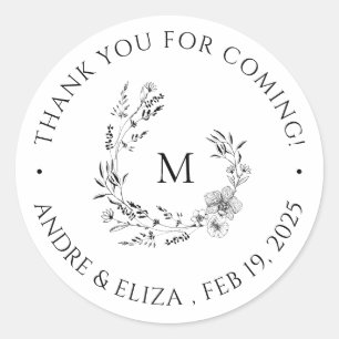 Black and White Monogram Wedding Thank You Sticker