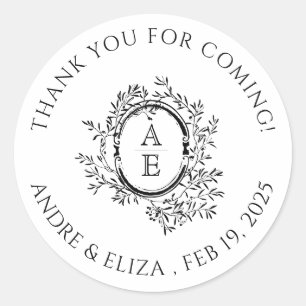 Black and White Monogram Wedding Thank You Sticker