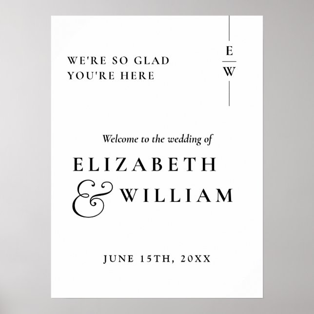 Black And White Monogram Wedding Welcome Sign (Front)