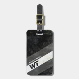 black and white monogram with stripes modern luggage tag