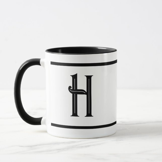 Black and White Monogrammed Initial Design Mug (Left)