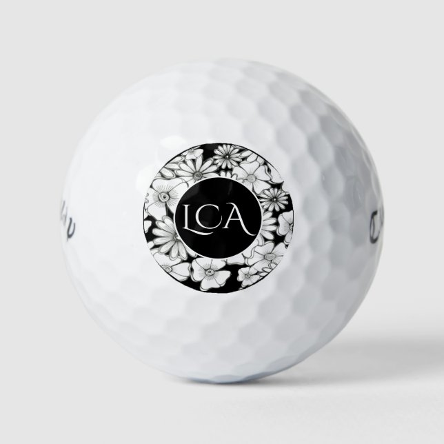 Black and White Monogrammed Ladies Golf Balls (Front)