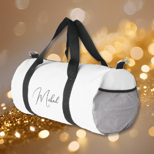 Black and White Monogrammed Name Gym Sports Travel Duffle Bag