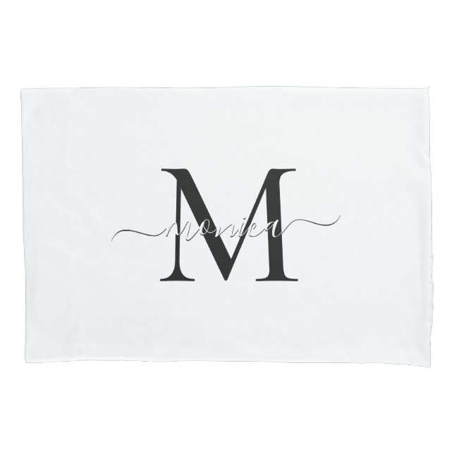 Black and White Monogrammed Name Minimal Pillowcase (Front)