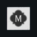 Black and White | Monogrammed Stone Magnet<br><div class="desc">A black and white quatrefoil monogrammed magnet made from elegant marble for those of you that refuse to have cheesy refrigerator magnets. The perfect gift for a snob LOL</div>