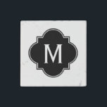 Black and White | Monogrammed Stone Magnet<br><div class="desc">A black and white quatrefoil monogrammed magnet made from elegant marble for those of you that refuse to have cheesy refrigerator magnets. The perfect gift for a snob LOL</div>