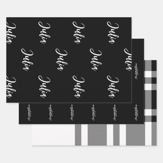 Black and White Monogrammed Wrapping Paper Sheet (Set)