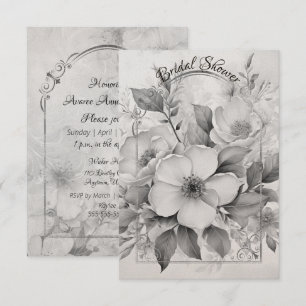 Black and White Monotone White Roses Gold Frame Save The Date