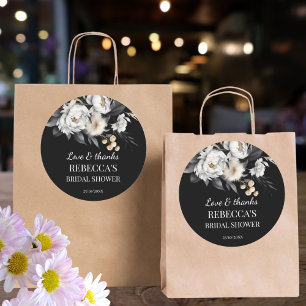 Black and white moody boho bridal shower favour classic round sticker