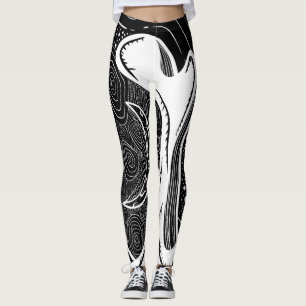 Black and White Moon and Waves Leggings