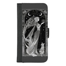 Black and White Moon Fairy with Cat