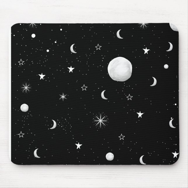 Black and White Moons and Stars Mouse Mat (Front)