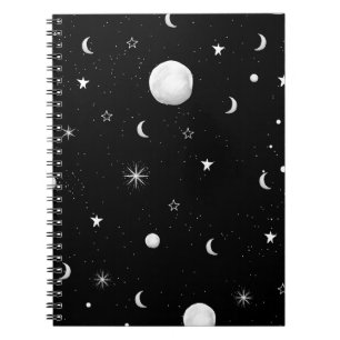 Black and White Moons and Stars Notebook