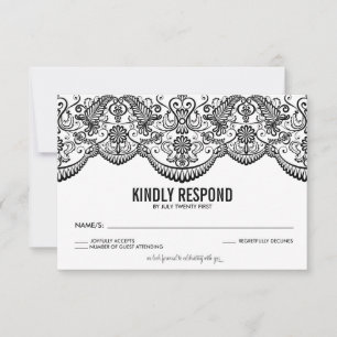 Black and White Moroccan Lace Pattern RSVP Card