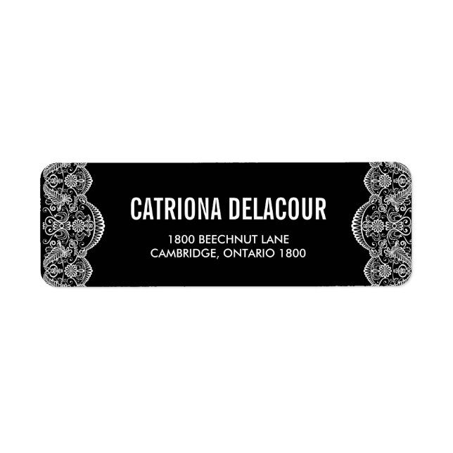 Black and White Moroccan Lace Return Address Label (Front)