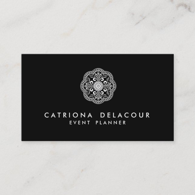 Black and White Moroccan Logo Business Card (Front)