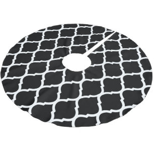 Black and White Moroccan Quatrefoil Brushed Polyester Tree Skirt