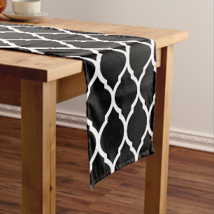 Black and White Moroccan Quatrefoil Short Table Runner