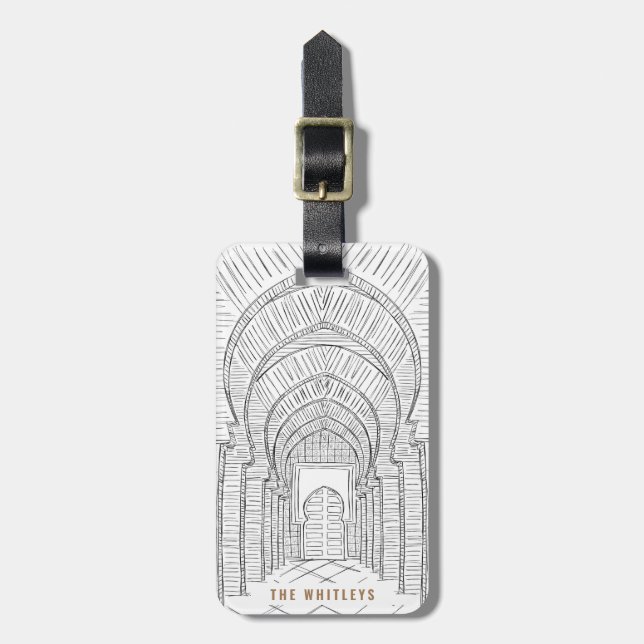 Black and White Morocco Personalised Luggage Tag (Front Vertical)