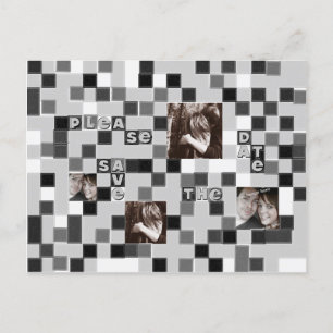Black and White Mosaic Save the Date Postcard