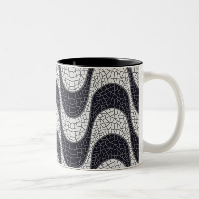 Black and white mosaic wave mug (Right)