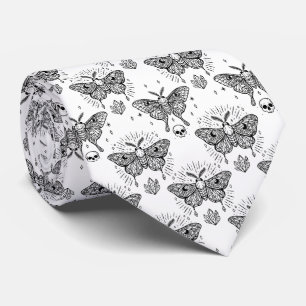 Black and White Moth Butterfly Pattern Tie