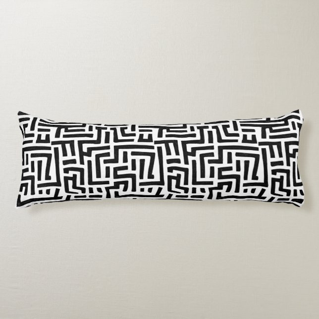 Black And White Motif | Geometric Maze Pattern Body Cushion (Front)