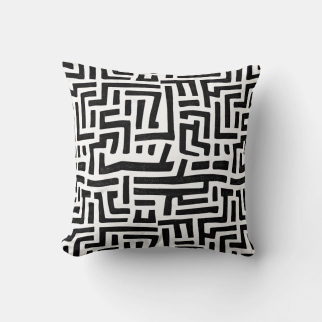 Black And White Motif | Geometric Maze Pattern Cushion (Front)