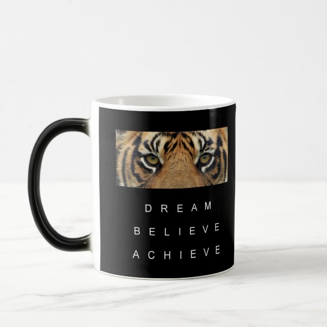 Black And White Motivational Dream Believe Achieve Magic Mug (Left)