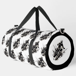 Black and White Motorcycle Biker Large Duffle Bag