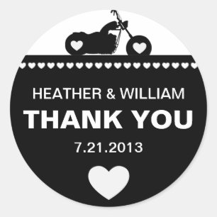 Black and White Motorcycle Biker Thank You Classic Round Sticker