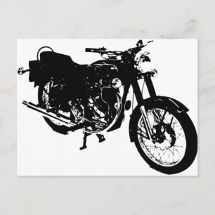 Black and White Motorcycle Drawing Postcard