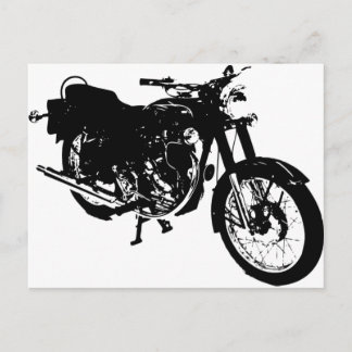 Black and White Motorcycle Drawing Postcard